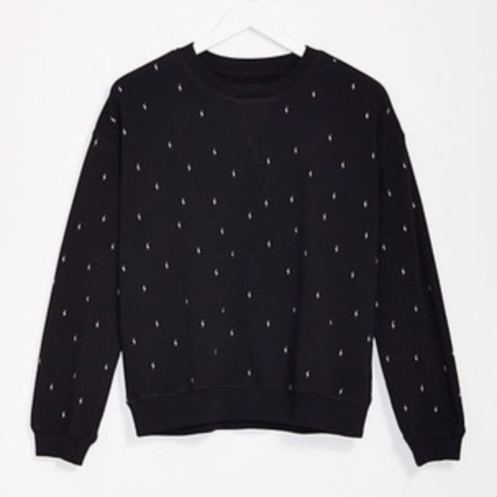 Lou & Grey - Black Lightning Bolt Crewneck Sweatshirt - Size XL